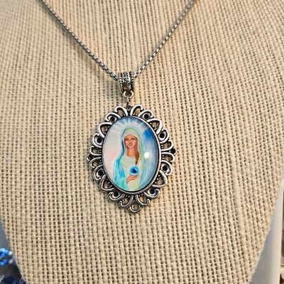 Madonna of the Healing Earth Pendant – Stainless Steel Chain Medallion Necklace