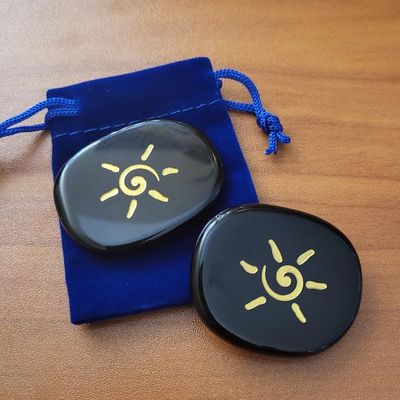 Sunburst: Natural Obsidian Engraved Palm Stone