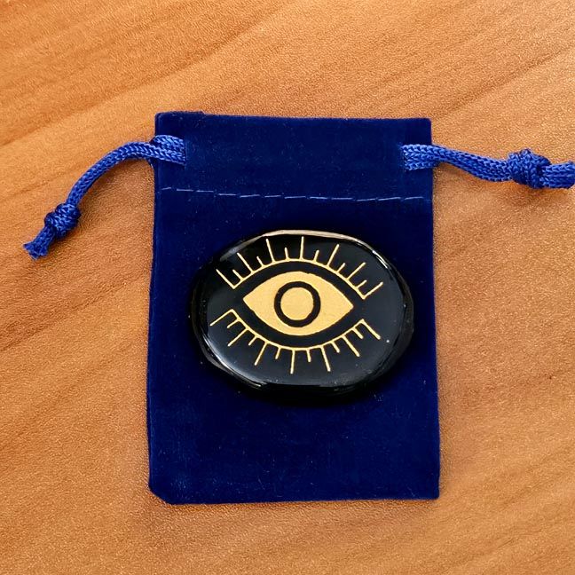 Evil Eye Protection: Natural Obsidian Engraved Palm Stone