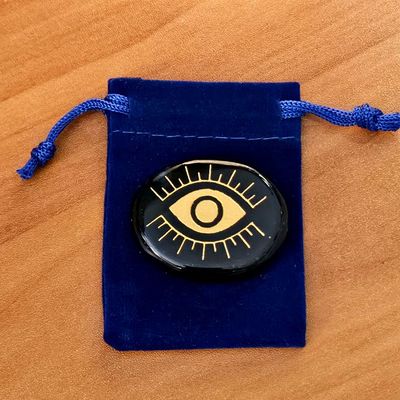 Evil Eye Protection: Natural Obsidian Engraved Palm Stone