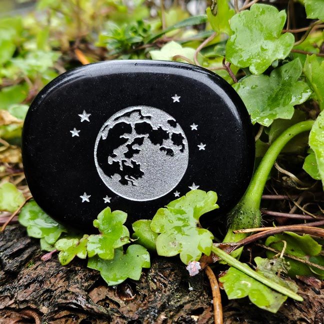 Wholesale Full Moon Obsidian Engraved Palm Stone