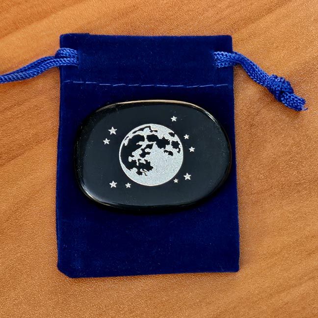 Wholesale Full Moon Obsidian Engraved Palm Stone