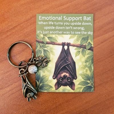 Emotional Support Bat Keychain &amp; Card