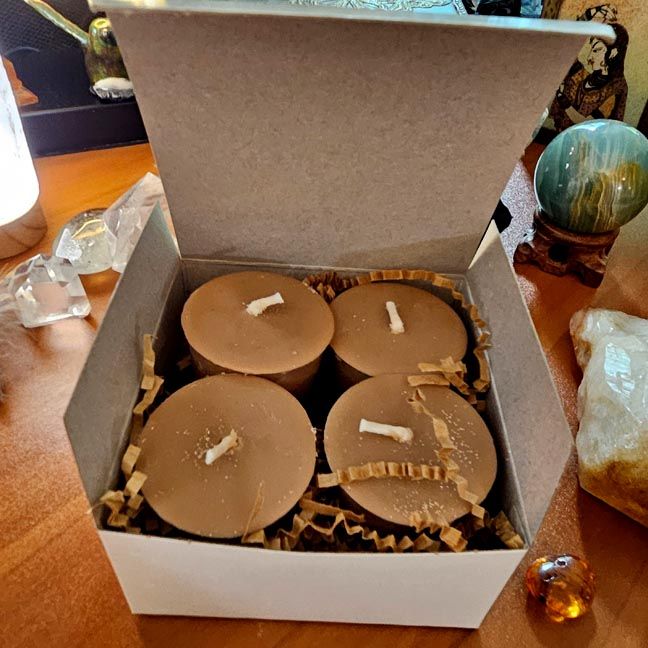 Nag Champa votive candle set displayed in gift box with natural wax and sacred fragrance