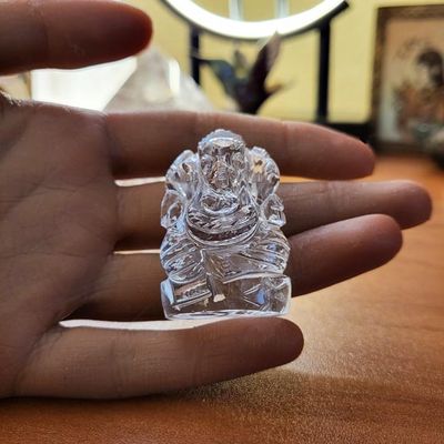 Clear Quartz Mini Ganesh – Hand‑Carved, Luminous, One‑of‑a‑Kind