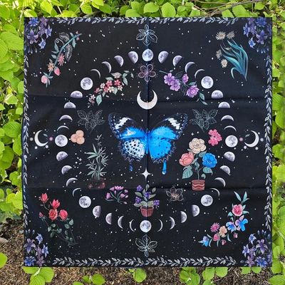 Butterfly Altar Cloth – Moon Phases &amp; Floral Design (18" × 18")
