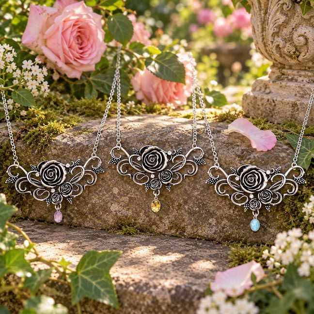 Enchanted Rose Necklace with Larimar, Citrine or Pink Kunzite