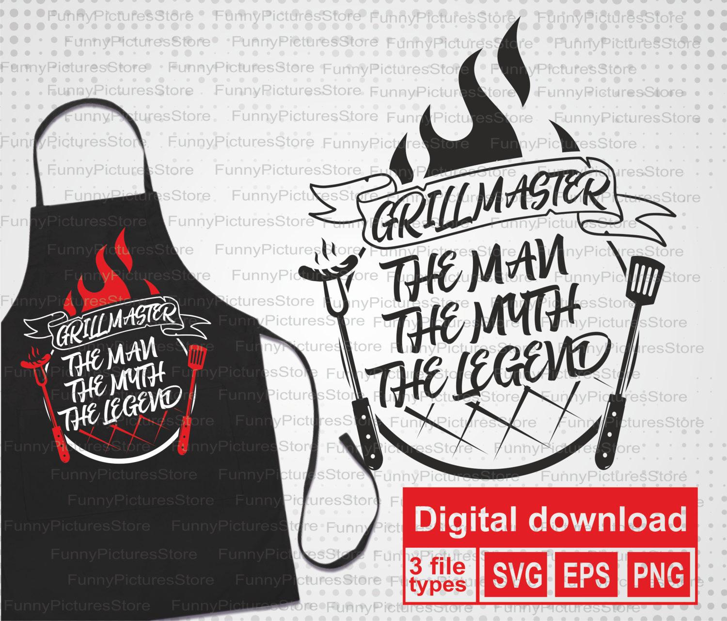 Download Grillmaster Man Myth Legend Svg Printing On The Apron Gift Dad Barbecue Vector Svg Files For Printing And Cutting Funny Inscription