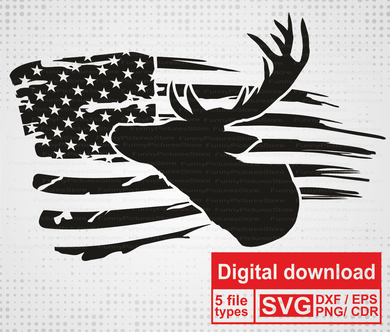 Download Distressed Flag American Svg Deer Head Silhouette Svg Vector Files For Cut Print Engrav Cricut Plotter Cutting Deer Hunt Svg Vector