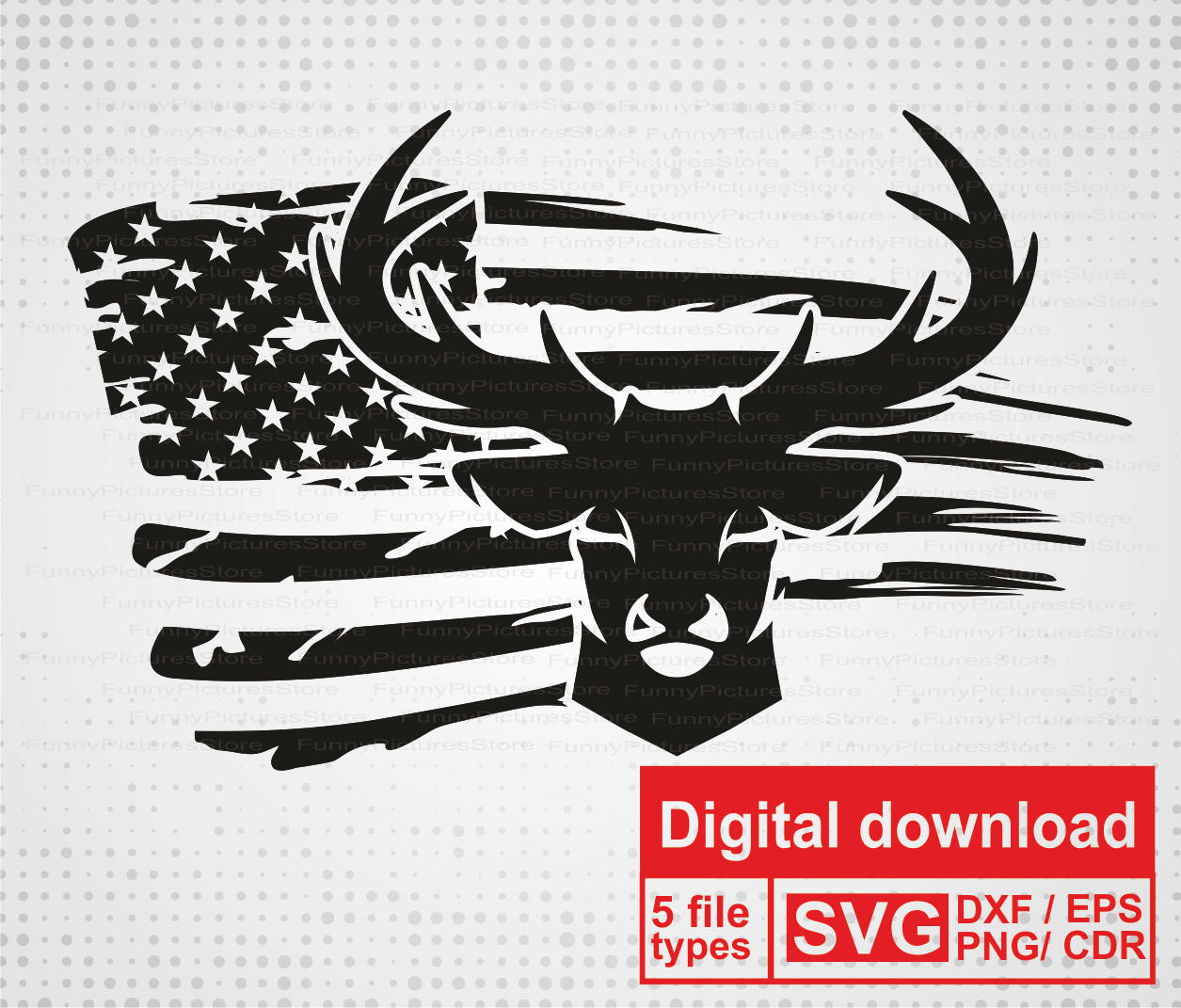 Download Distressed Flag American Svg Deer Head Silhouette Svg Vector Deer Hunt Svg Vector Files For Cut Print Engrav Cricut Plotter Cutting