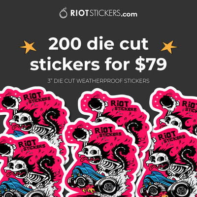 BOMB DEAL! 200 3" die cut vinyl stickers for $79