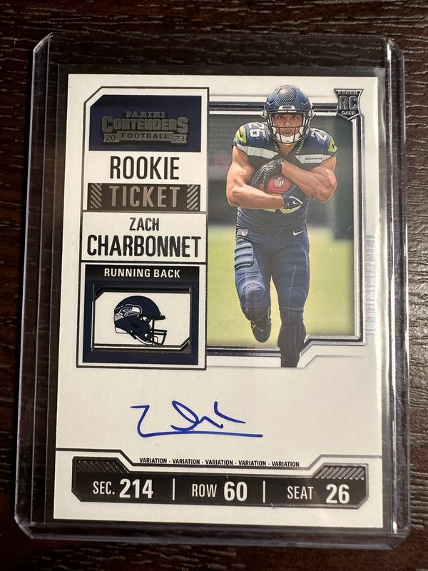 Zach Charbonnet (Seahawks) On-card Variation Autograph Contenders Rookie Card No. 141 (FREE SHIPPING)