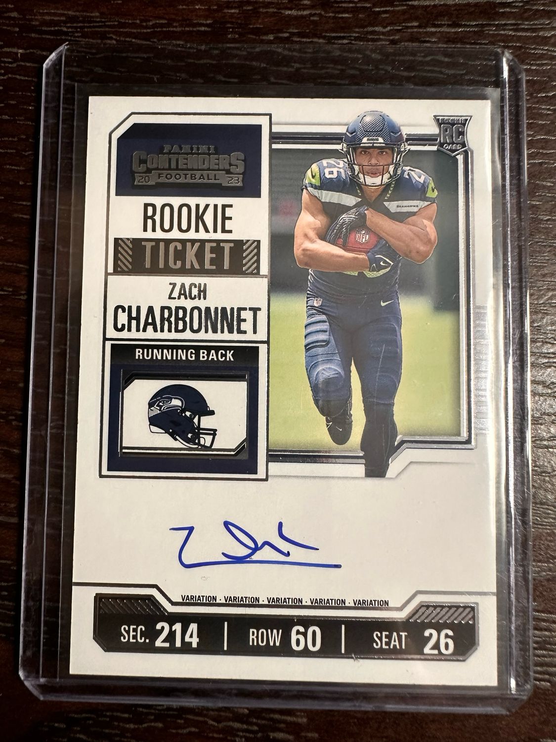ZACH CHARBONNET (Seahawks) On-card Variation Autograph Contenders Rookie Card No. 141 (FREE SHIPPING)