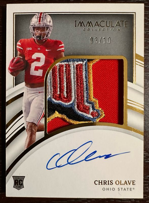 Chris Olave New Orleans Saints/Ohio State Buckeyes Rookie On-Card Autograph /10 With Massive Bowl Patch