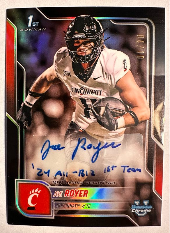 Joe Royer INSCRIPTION /10 Auto “2024 All Big 12 1st Team” Cincinnati Color Match