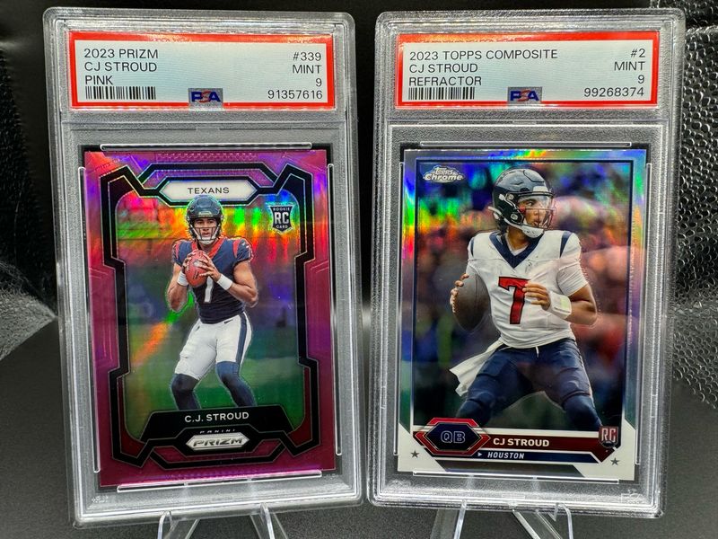 2023 CJ Stroud Rookie PSA 9 Pair Prizm Pink Topps Composite Refractors
