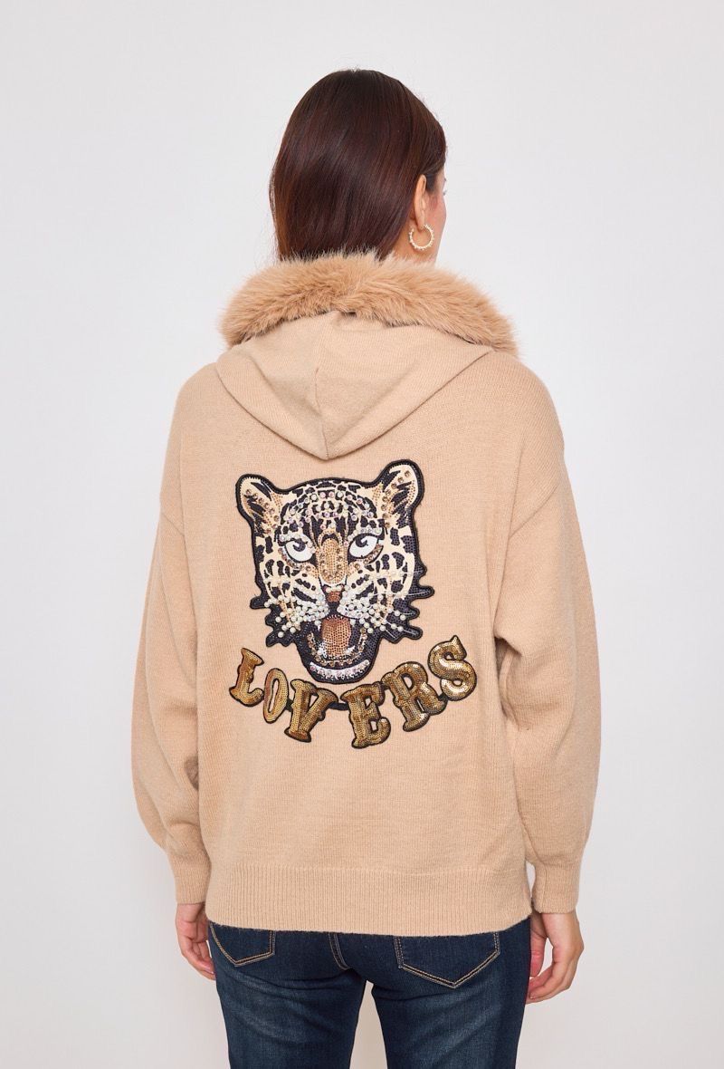 Sweater beige tigre lentejuela