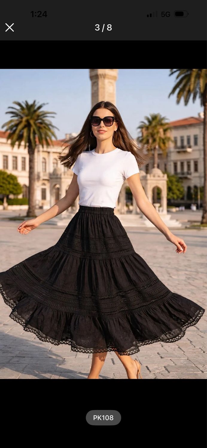 Falda midi boho negra
