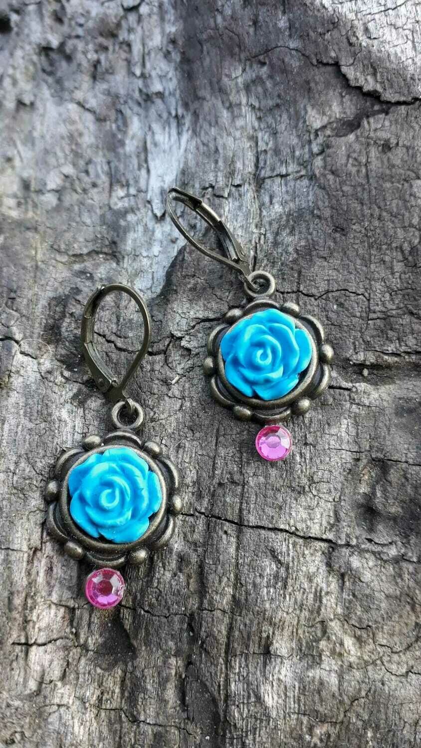 Hänger Ohrringe Rosenform mit Perle