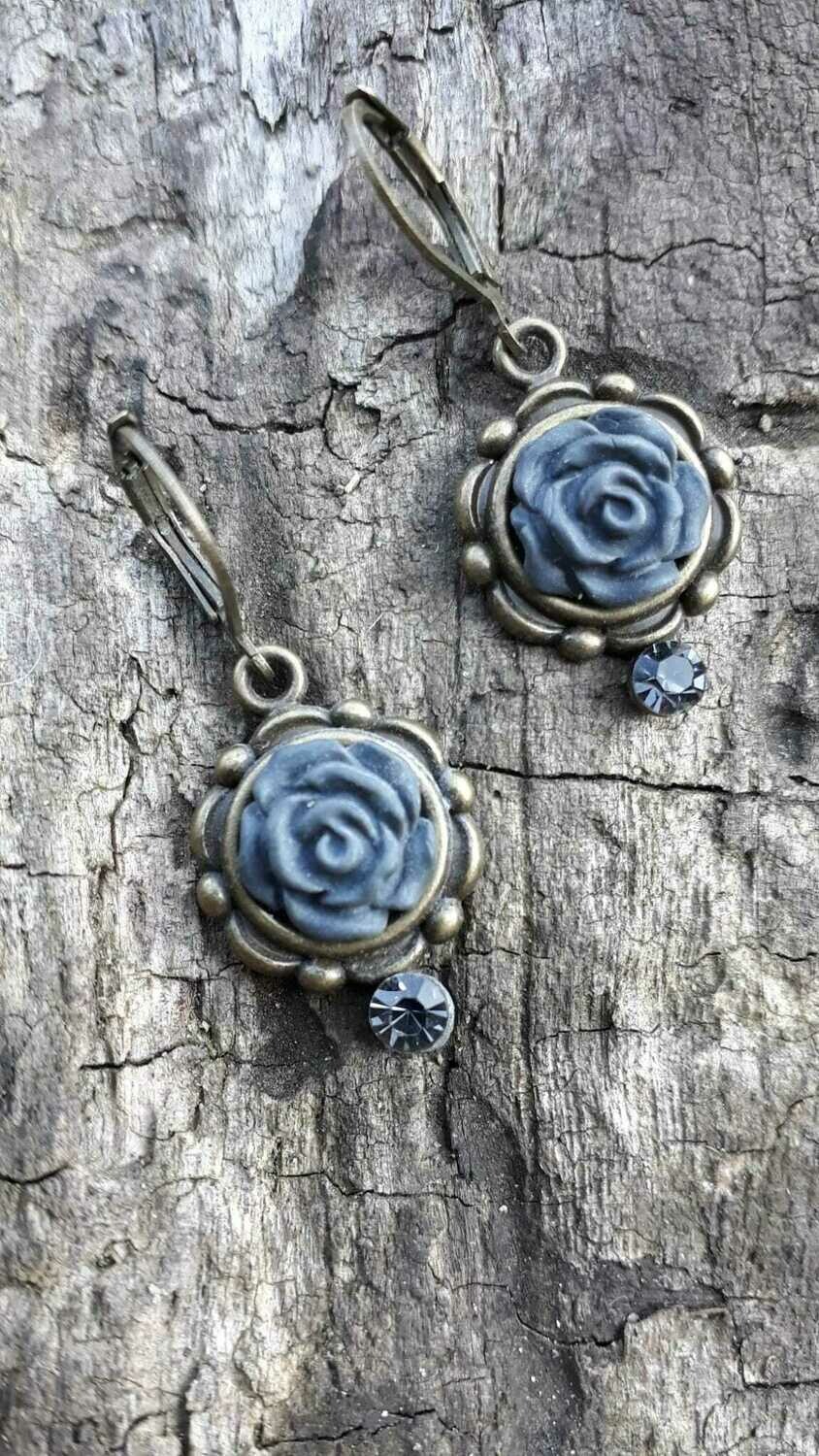 Hänger Ohrringe Rosenform mit Perle