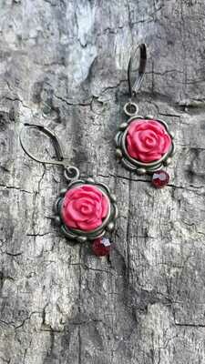 Hänger Ohrringe Rosenform mit Perle