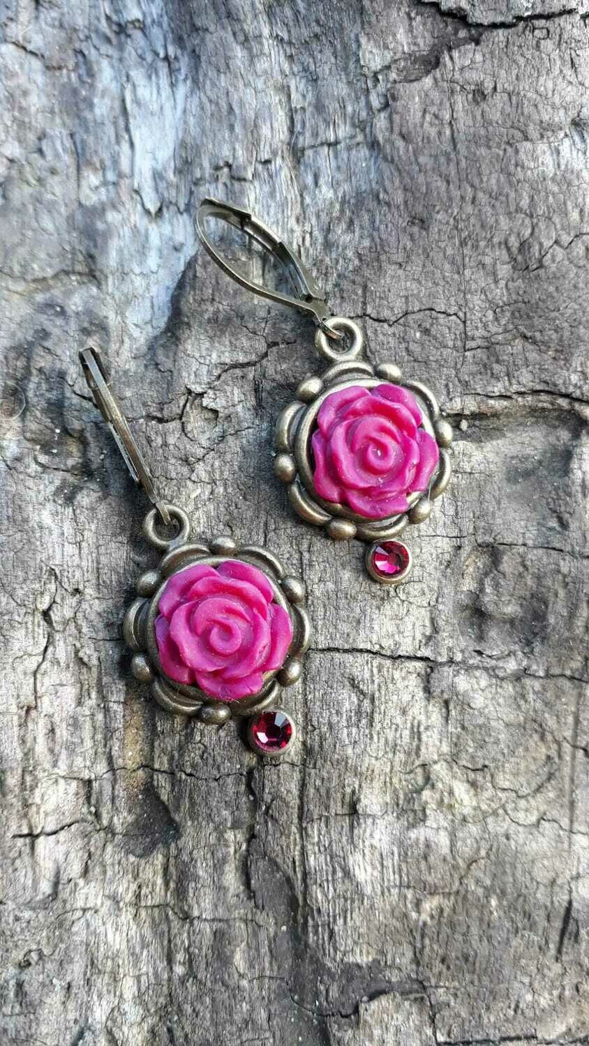 Hänger Ohrringe Rosenform mit Perle