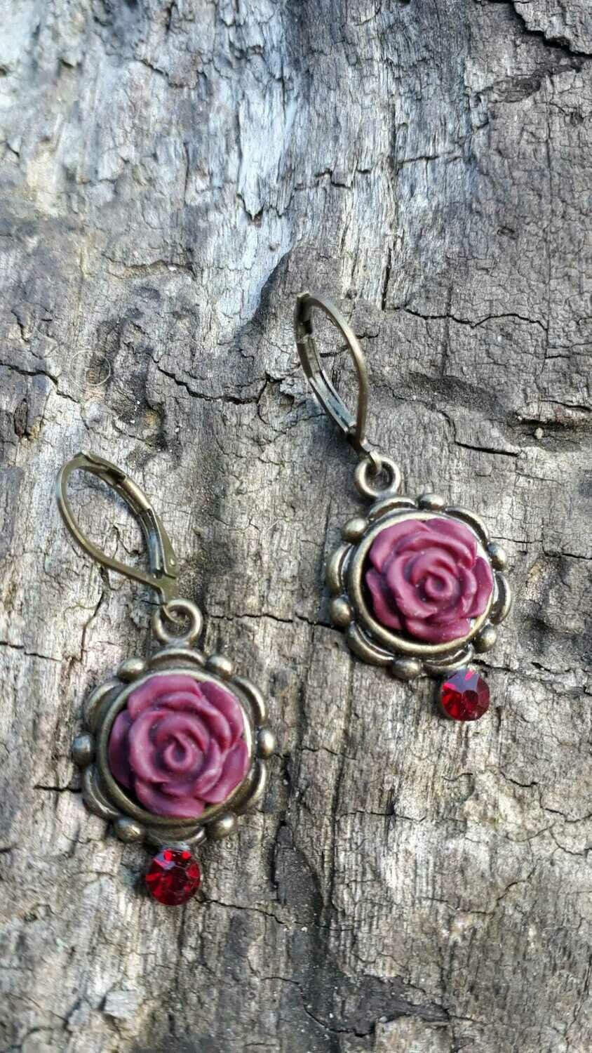 Hänger Ohrringe Rosenform mit Perle