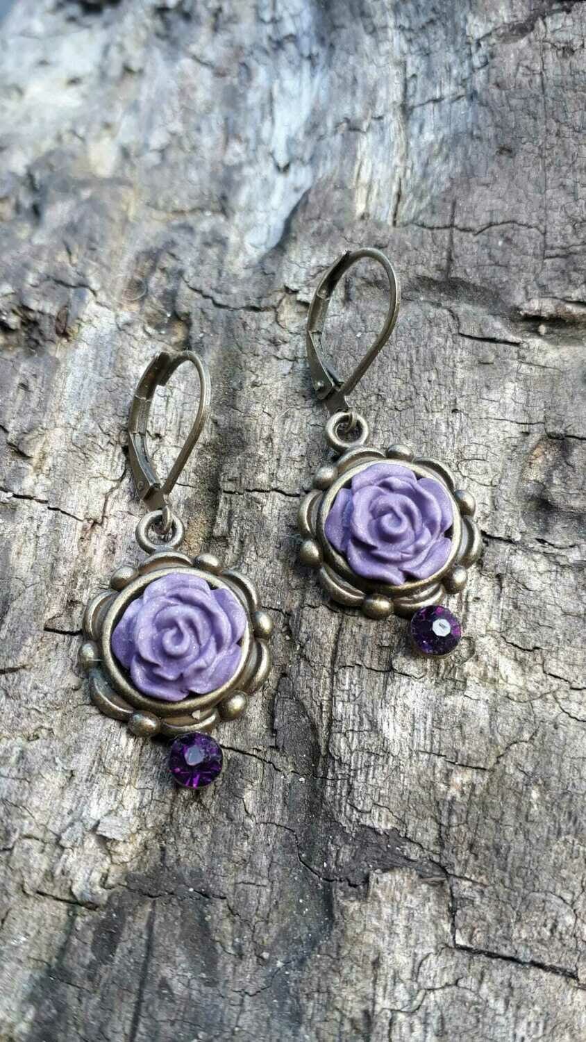 Hänger Ohrringe Rosenform mit Perle