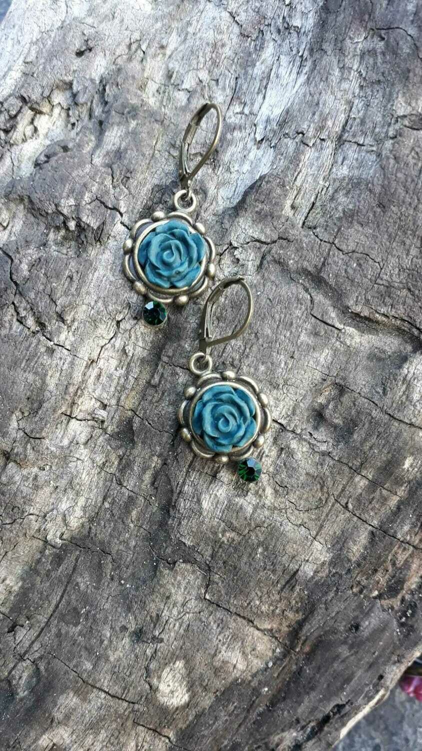 Hänger Ohrringe Rosenform mit Perle