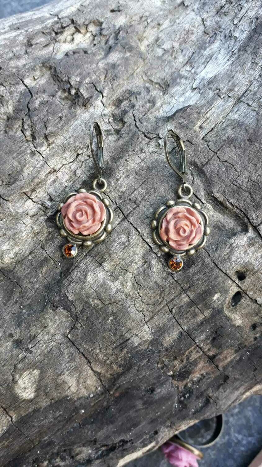 Hänger Ohrringe Rosenform mit Perle