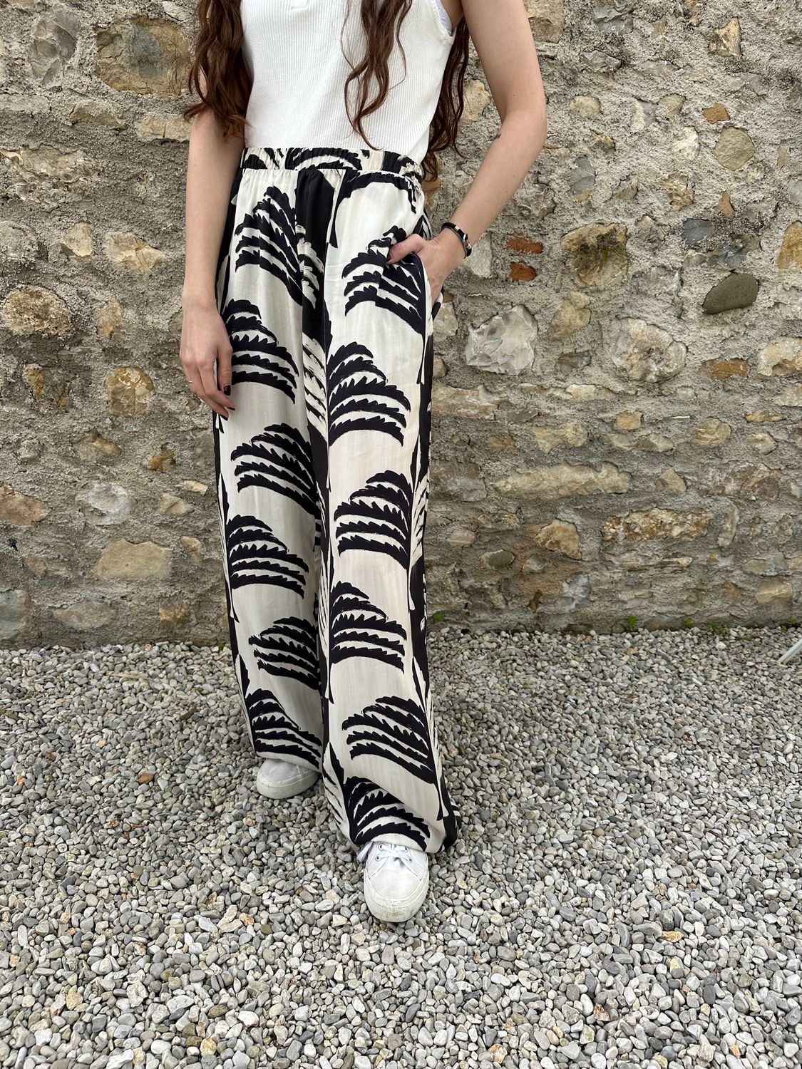 PANTALONI LUNGHI PALME NERO/BIANCO