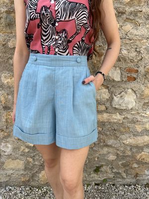 SHORTS CON BOTTONI EFFETTO DENIM