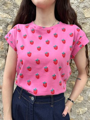 T-SHIRT ROSA CON FRAGOLE