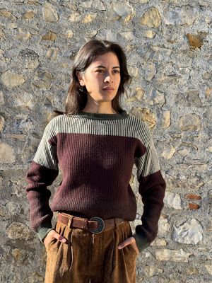 MAGLIONE IN CASHMERE MARRONE E VERDE