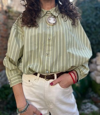 CAMICIA OVERSIZE A RIGHE VERDE PASTELLO