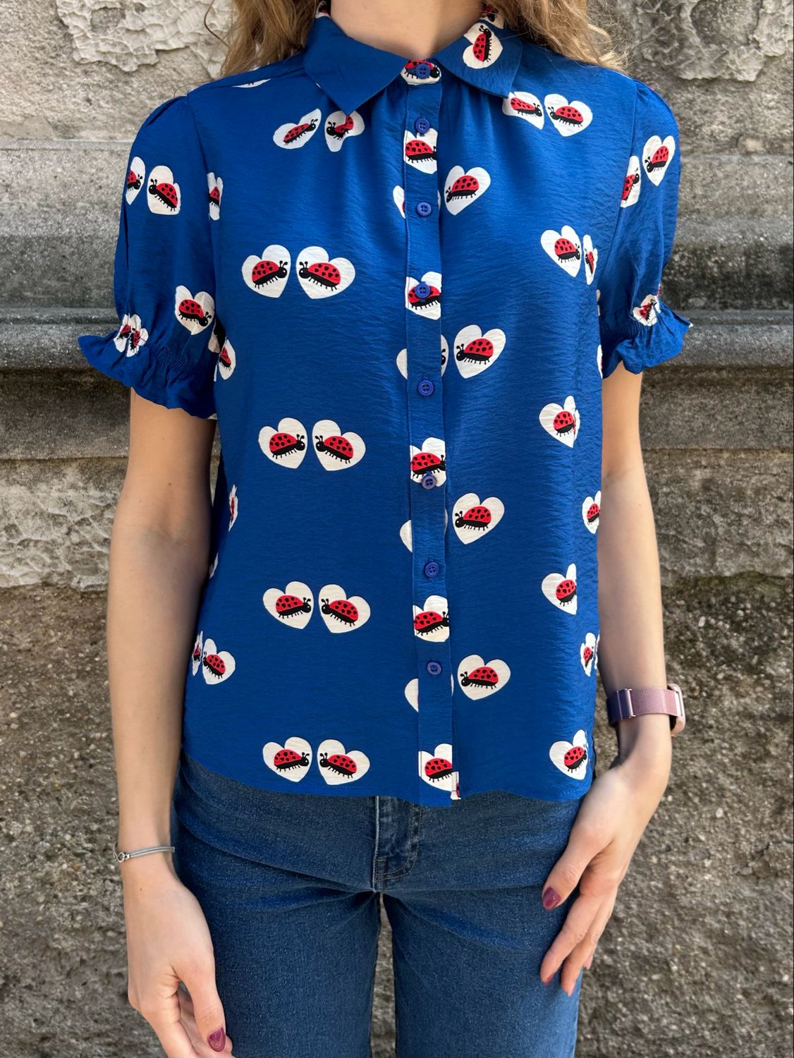 CAMICETTA BLU CON COCCINELLE