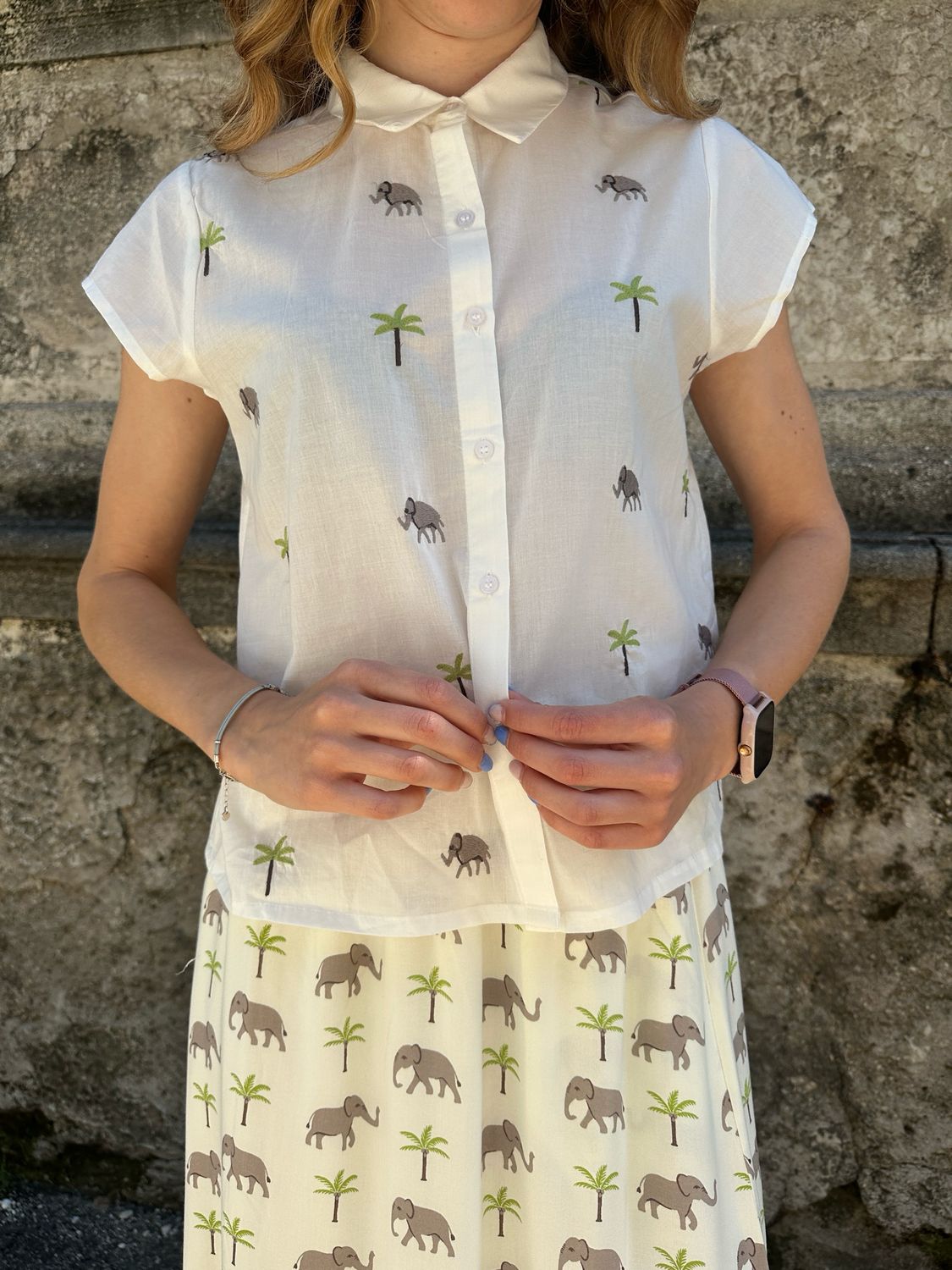 CAMICIA SMANICATA CON STAMPA ELEFANTE