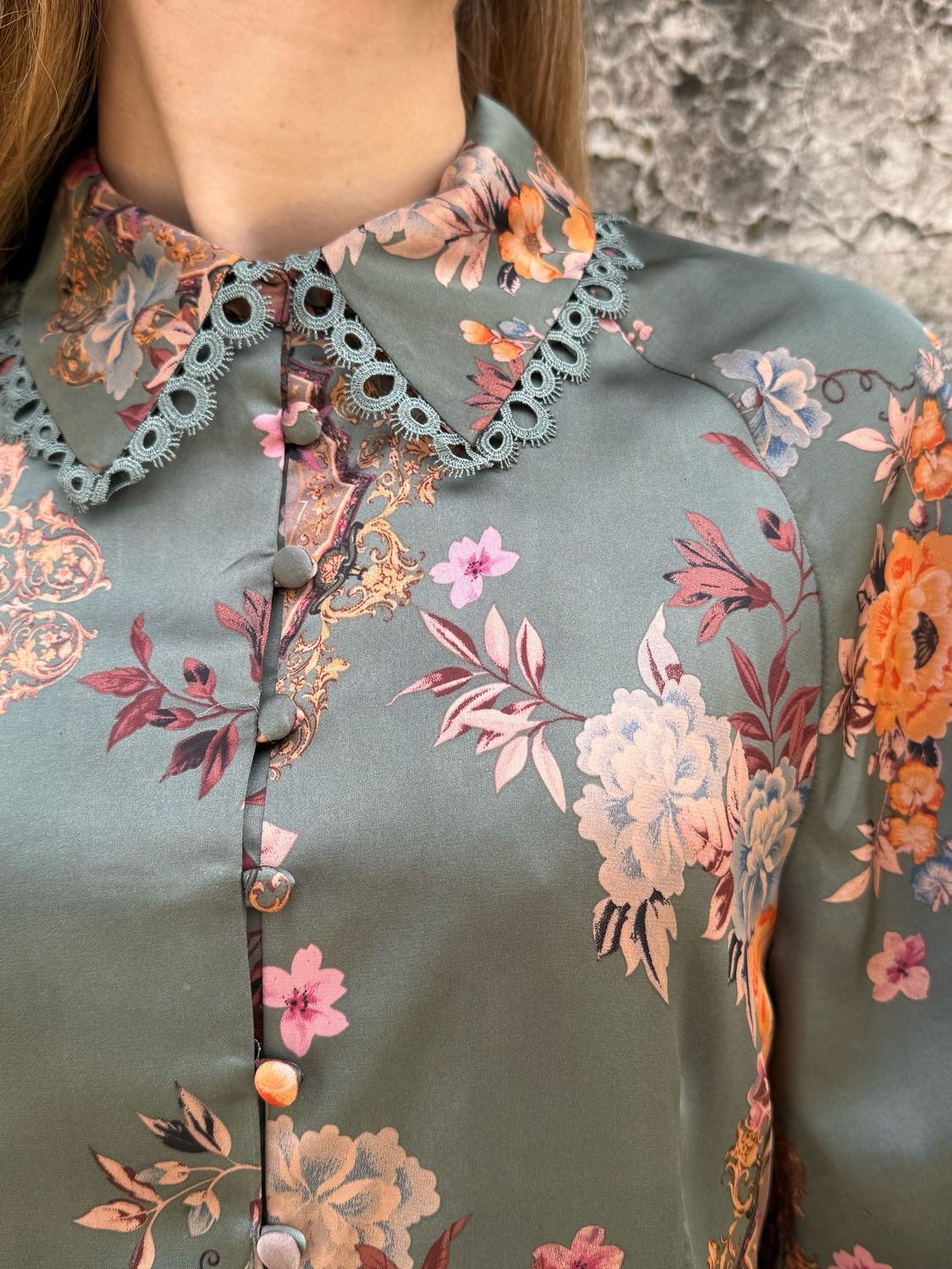 CAMICIA FLOREALE VERDE SALVIA