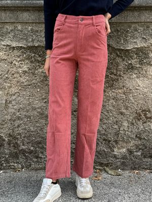 PANTALONI IN VELLUTO A COSTE ROSA ANTICO