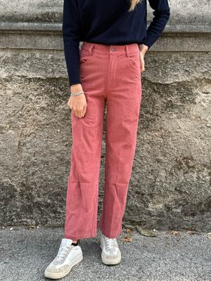PANTALONI IN VELLUTO A COSTE ROSA ANTICO