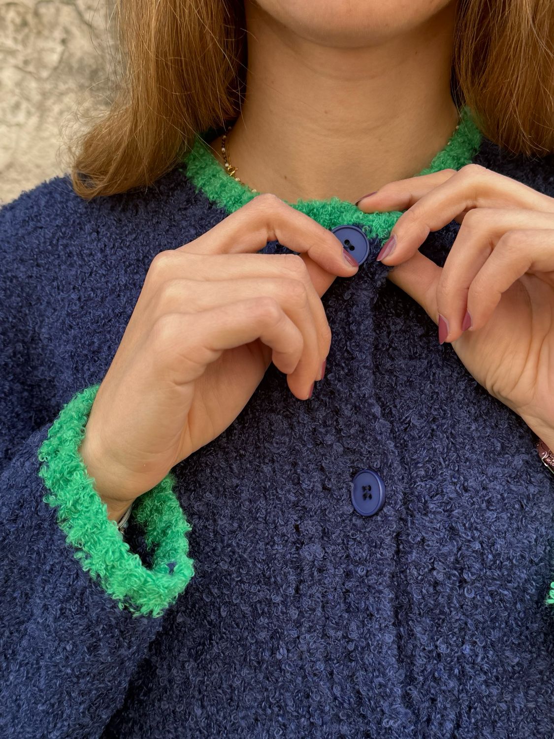 CARDIGAN BLU NOTTE CON DETTAGLI VERDI