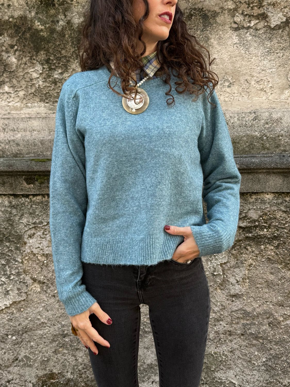 MAGLIONE IN MAGLIA AZZURRO AVIO