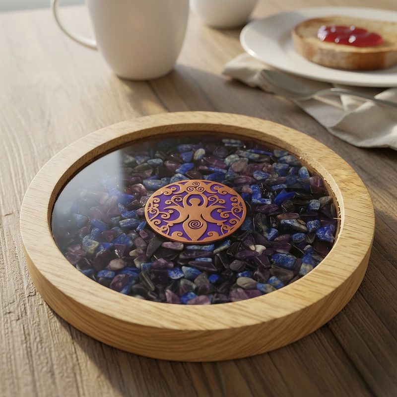 Seelenglanz Holzuntersetzer Göttin, Amethyst & Lapislazuli