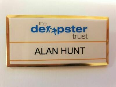 White name badge with Gold trim White name badge with Gold trim
