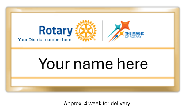 White Masterbrand Name badge with Rotary 2024-25 theme - District
