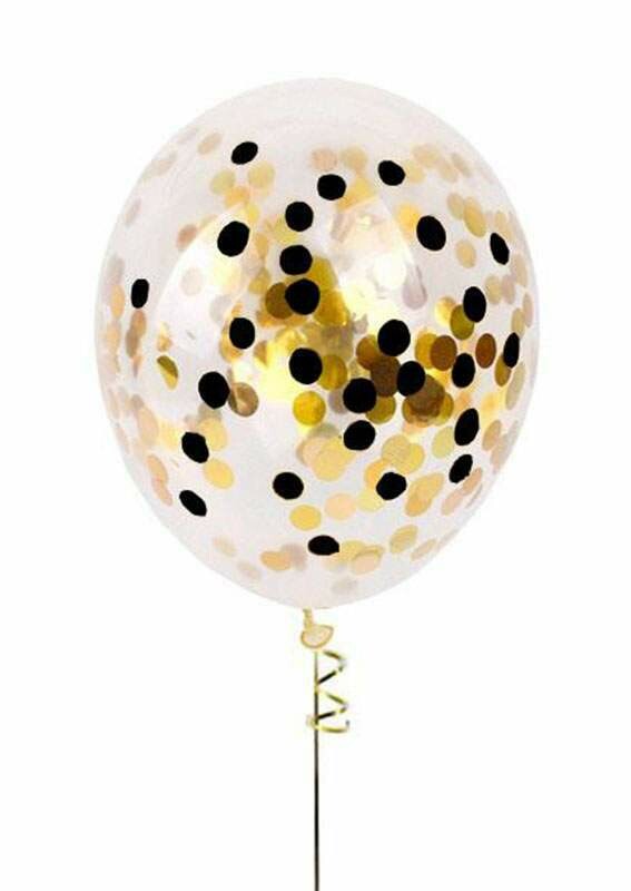 13″ Διάφανο μπαλόνι με Χρυσό & Μαύρο κονφετί