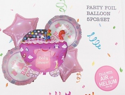 Μεταλλιζέ μπαλόνια αέρα ή ηλίου "Baby Shower Girl" 5 τεμάχια