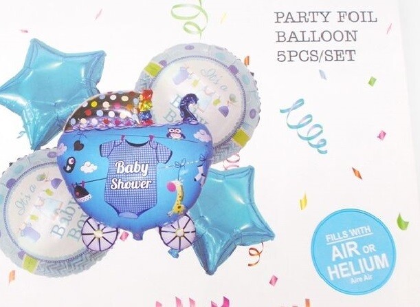 Μεταλλιζέ μπαλόνια αέρα ή ηλίου "Baby Shower Boy" 5 τεμάχια