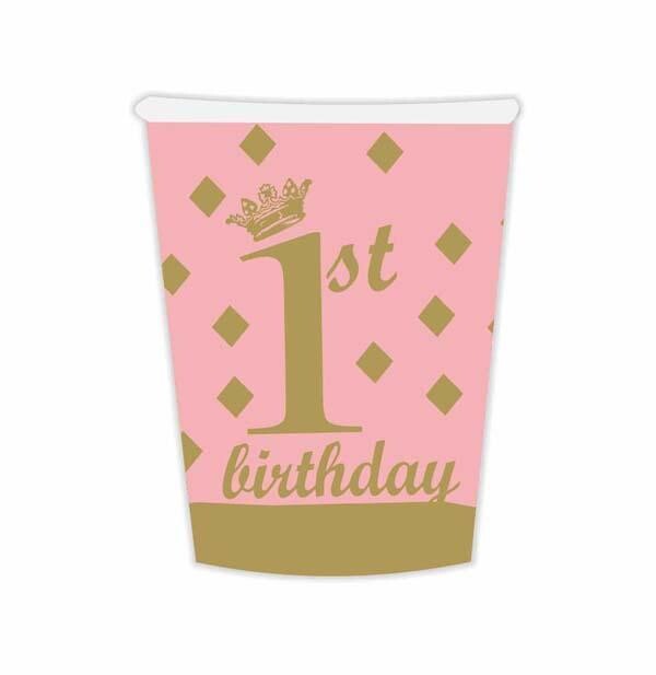 Ποτήρια Ροζ & Χρυσό '1st Birthday' (6 τεμ)
