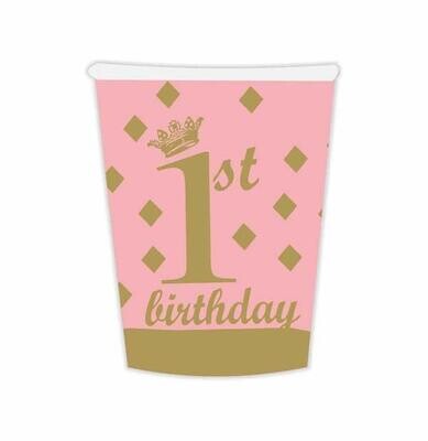 Ποτήρια Ροζ & Χρυσό '1st Birthday' (6 τεμ)